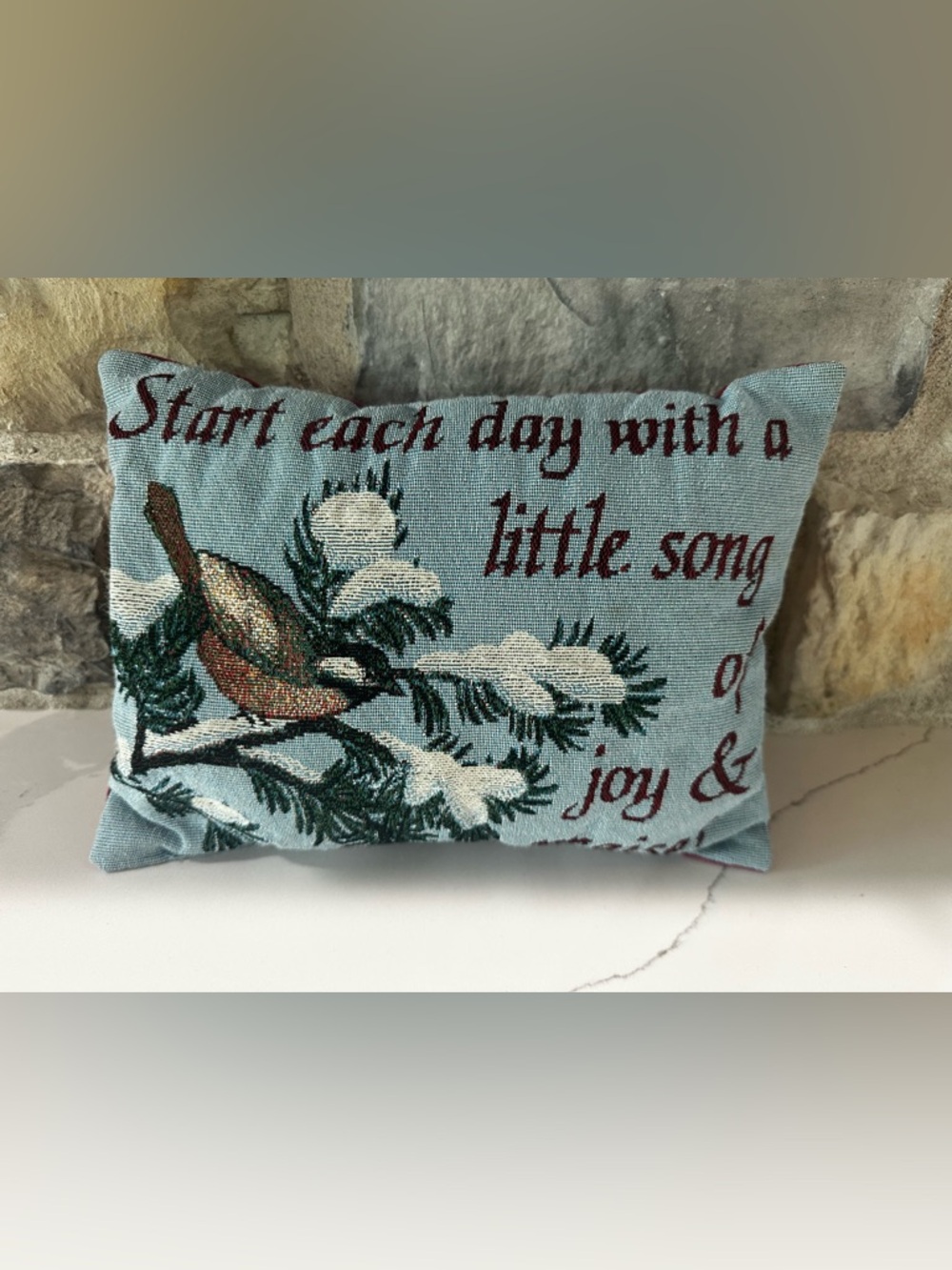 vintage tapestry throw pillow Bird Winter 12” X 9” Inspirational